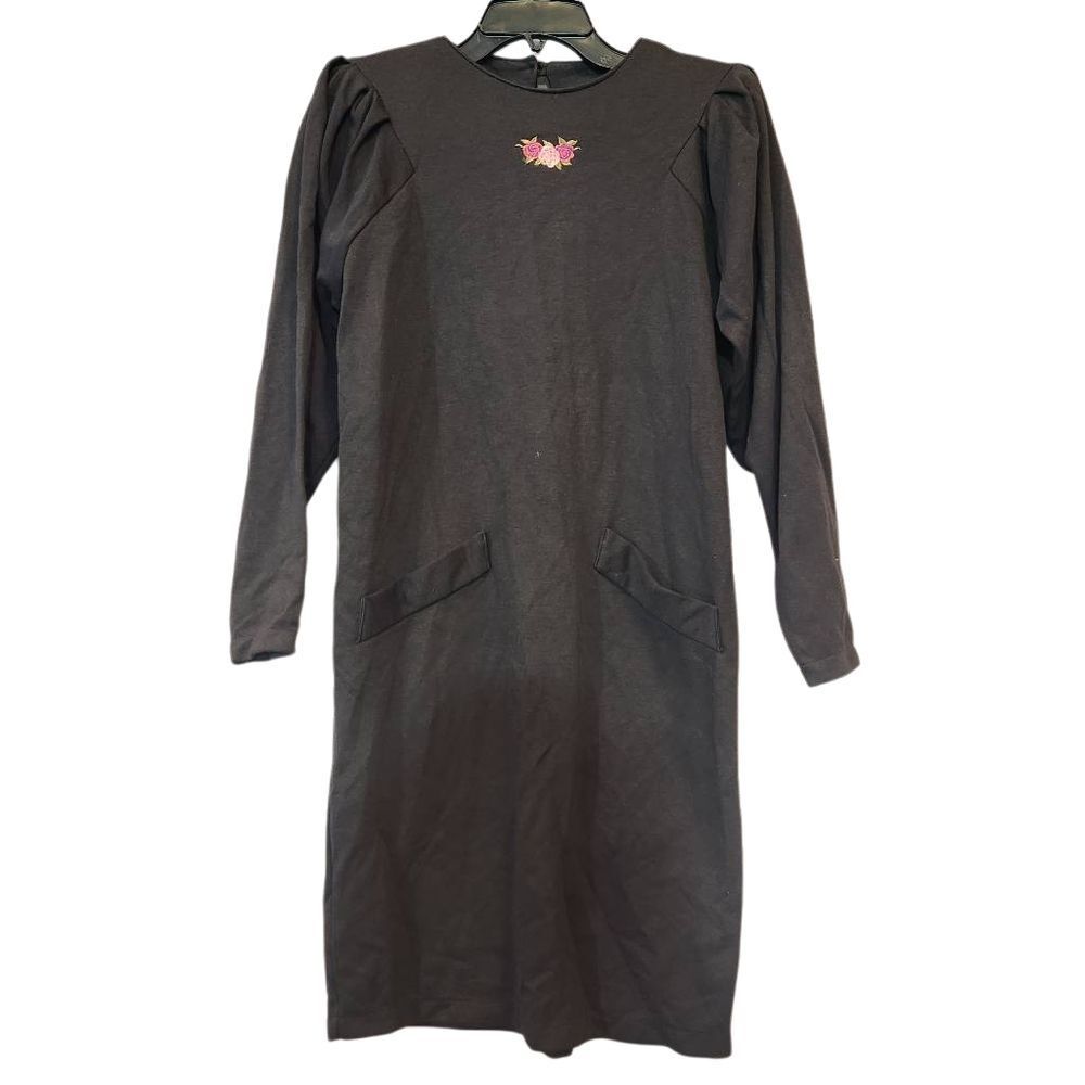 Vintage Girls Gitano Black Dress with Floral‎ Detail Size Small